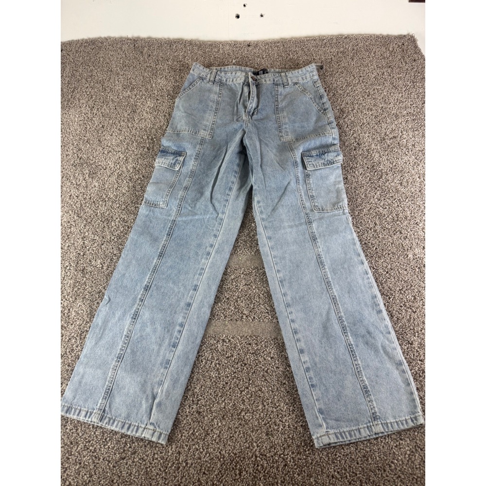 Sincerely Jules Womens Light‎ Wash Wide Leg Cargo Jeans Size 9/29 Blue Denim